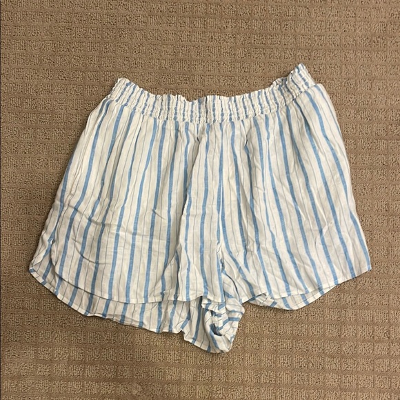 Aerie High Waist Blue and White Striped Shorts - Picture 1 of 3